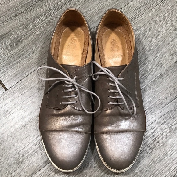 The Office of Angela Scott Ms. Baker Oxfords in Silver Overlay Tan Leather